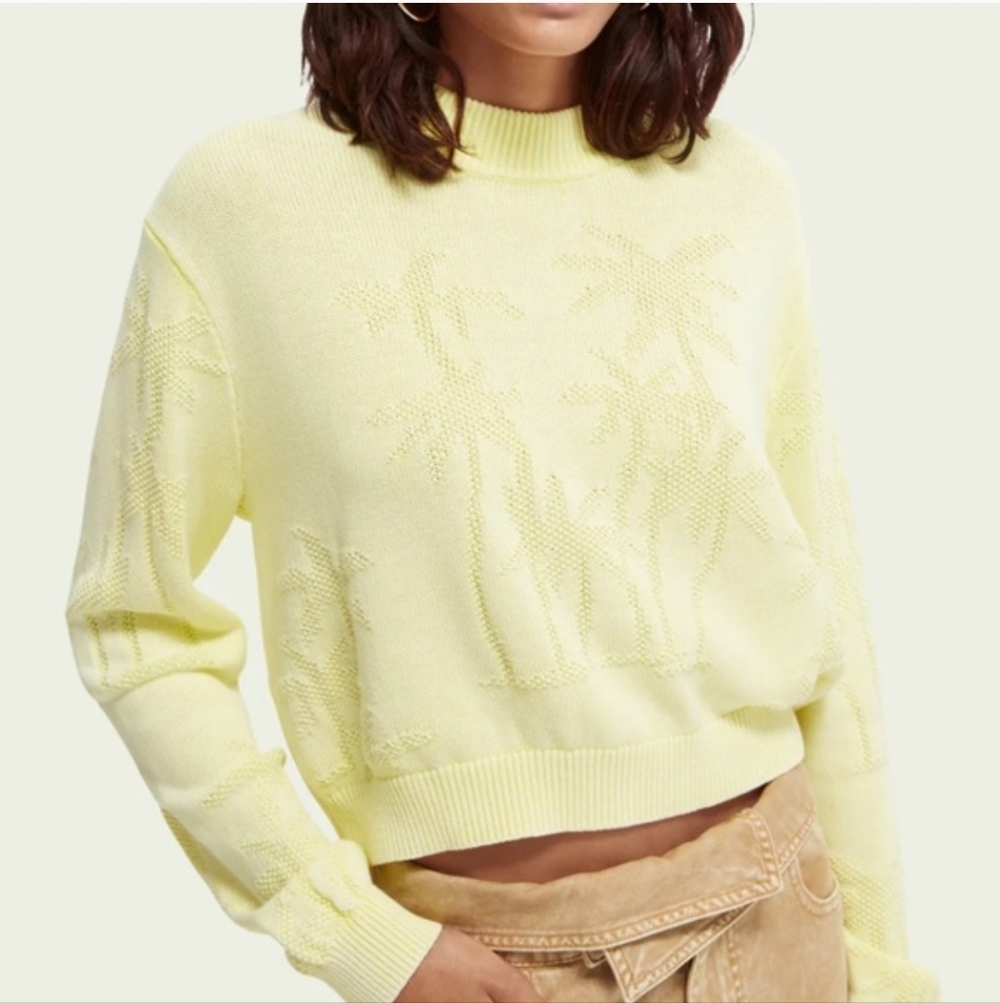 Scotch & Soda Textured Palm Tree Knit Dopamine Dressing Yellow Coastal Chic Xs - Picture 3 of 13